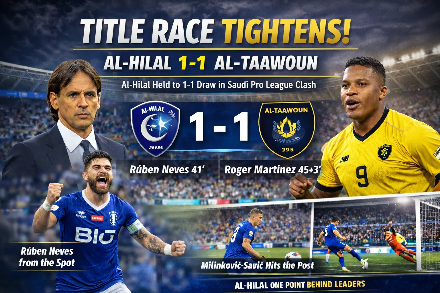 Al-Hilal Held as Title Race Tightens After 1-1 Draw With Al-Taawoun